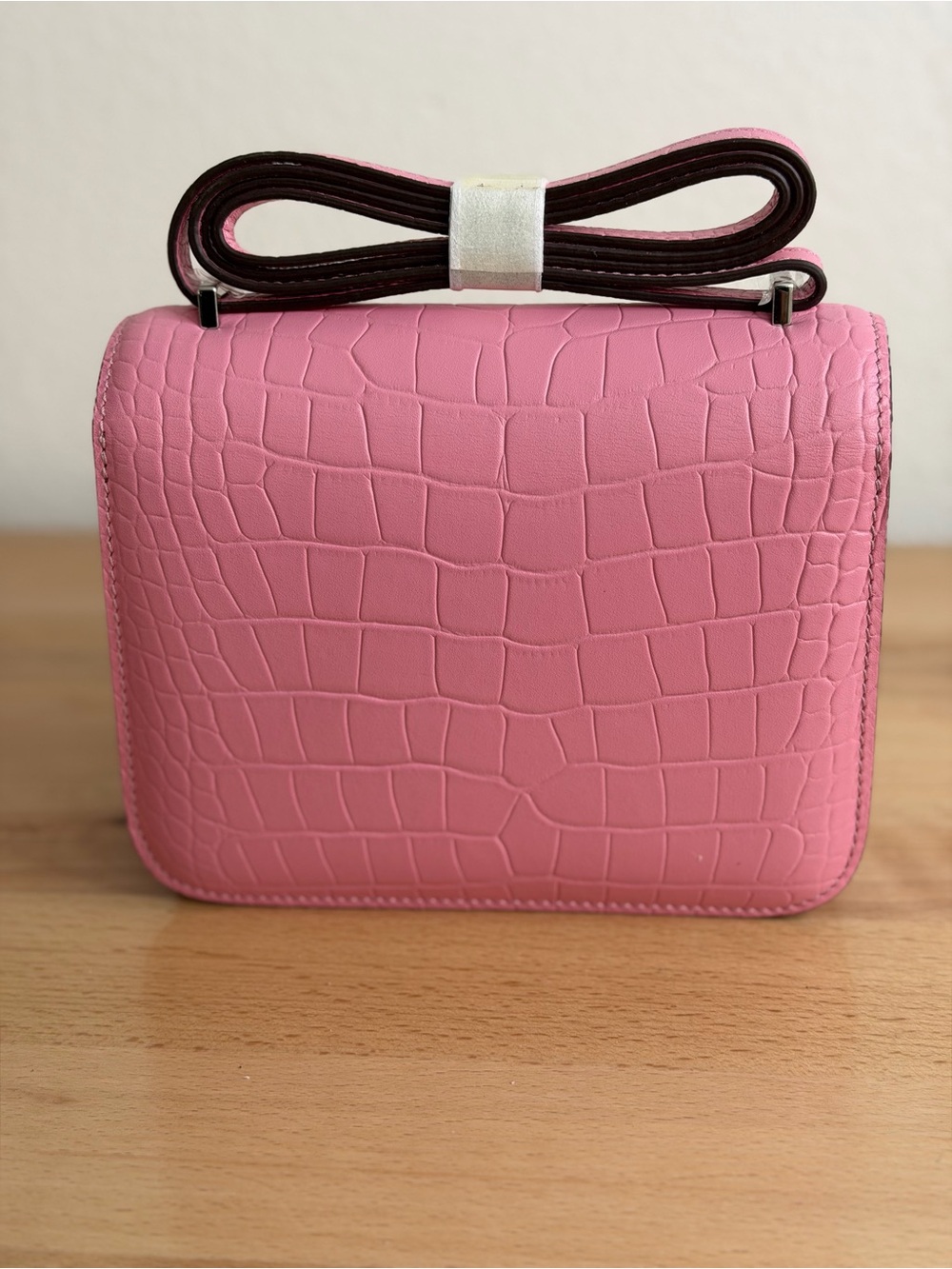 Pink embossed alligator leather H Constance 18 handbag bling PHW 5P bubblegum - Picture 6 of 8
